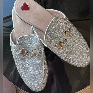 Gucci Princeton Loafers mules Silver Glitter 36.5 6.5
